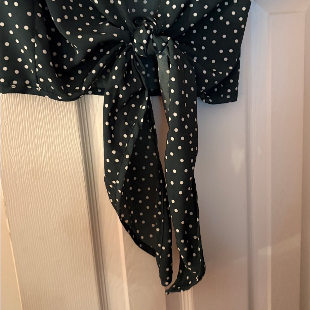 Amazon Green Polka Dot Tie-Front Blouse - Picture 3 of 4